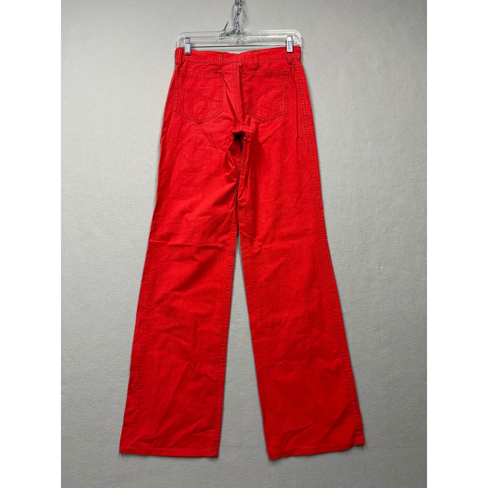 Vintage 70s Wide Leg Pants Women 25 Red Cotton Talon Zip High Rise Trousers - Picture 3 of 12